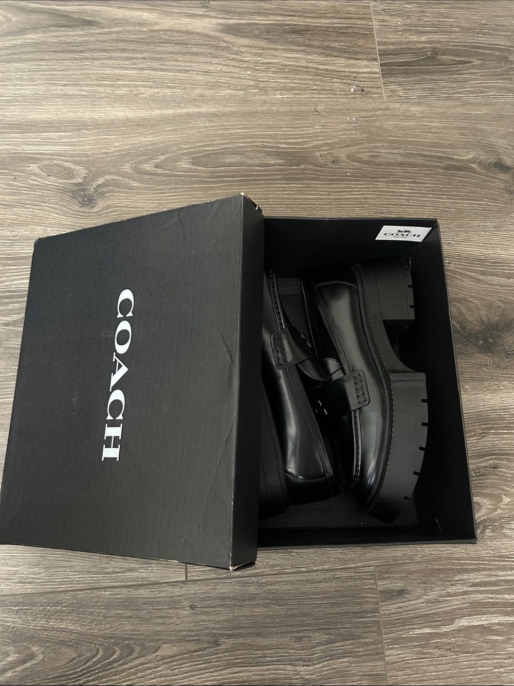 NWT Coach Leah Black Leather Platform Loafer - Picture 14 of 16